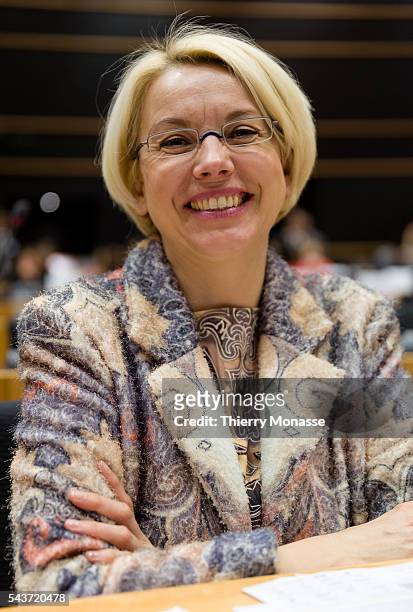 Brussels, Belgium, February 24; 2015. -- Austrian MEP Angelika MLINAR is listening during a Committee on Industry, Research and Energy who hold a...
