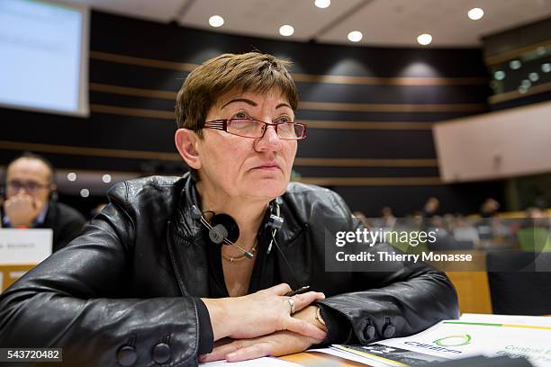 Brussels, Belgium, February 24; 2015. -- German MEP Cornelia ERNST is listening during a Committee on Industry, Research and Energy who hold a public...
