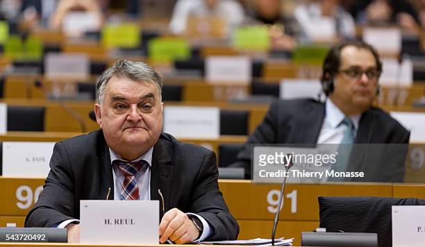 Brussels, Belgium, February 24; 2015. -- German MEP Herbert Reul is listening during a Committee on Industry, Research and Energy who hold a public...