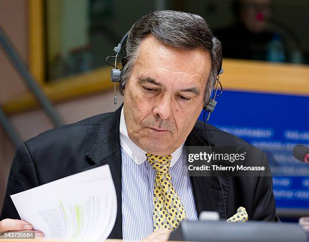 Brussels, Belgium, February 24; 2015. -- "Bundesverband mittelständische Wirtschaft" Mario Ohoven is looking at papers during a Committee on...