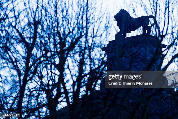 Waterloo, Walloon Brabant, Wallonia ,Belgium. March 12, 2015. -- The Lion's Mound on the battlefield of Waterloo. Lion's Hillock is an artificial...