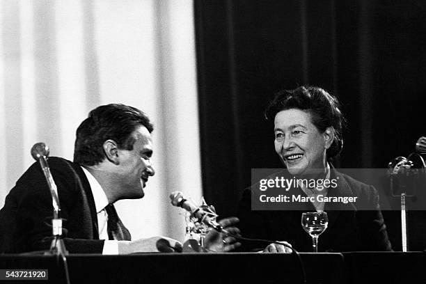 The French writer Simone de Beauvoir and Jorge Semprun, the Spanish writer, and Communist, participate in a debate entitled "What Can Literature...
