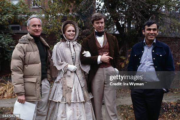 American director and screenwriter James Ivory, actress Lee Remick, British actor Robin Ellis and Indian producer Ismail Merchant on the set of The...