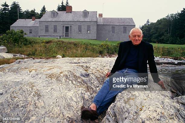 American Realist painter and Regionalist artist Andrew Wyeth in front of his home in Cushing.