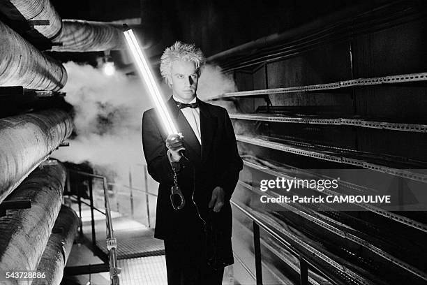 French actor Christophe Lambert on the set of the film "Subway", directed by Luc Besson.