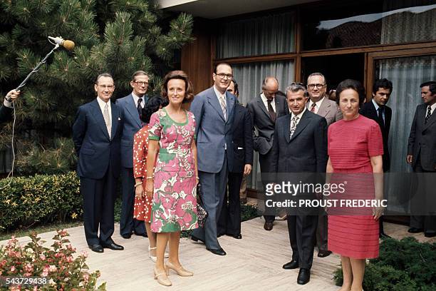 French Prime Minister Jacques Chirac and his wife Bernadette are welcomed in Romania by Romanian President Nicolae Ceausescu and his wife Elena.
