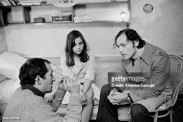French actors Marie Trintignant and Patrick Dewaere on the set of the film Serie Noire, directed by Alain Corneau and based on American writer Jim...