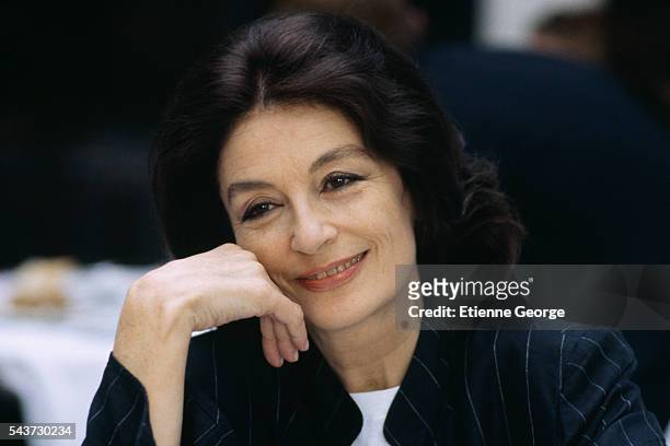 French actress Anouk Aimee on the set of the film Dis-Moi Oui..., directed by French director Alexandre Arcady.