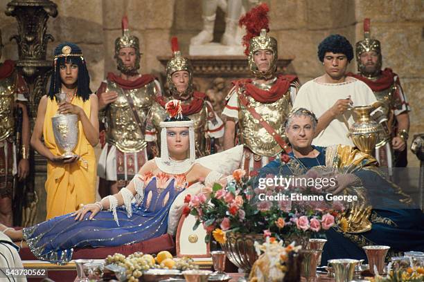 French actors Mimi Coutelier , Michel Serrault and Andre Pousse on the set of the film Deux Heures Moins le Quart Avant Jesus-Christ , written and...