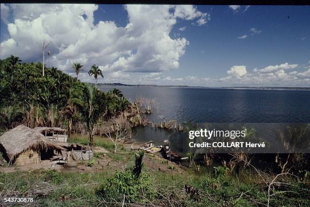 Brazil nut gatherers' hut in Para State by the Tocantins river in Brazil.