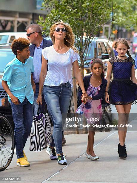 Heidi Klum is seen with her children Henry, Lou, and Helene on June 29, 2016 in New York City.