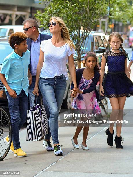 Heidi Klum is seen with her children Henry, Lou, and Helene on June 29, 2016 in New York City.