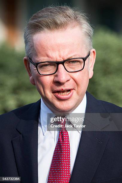 Justice Secretary and leading Brexit campaigner Michael Gove leaves his home in Kensington before announcing his intention to run to be the next...