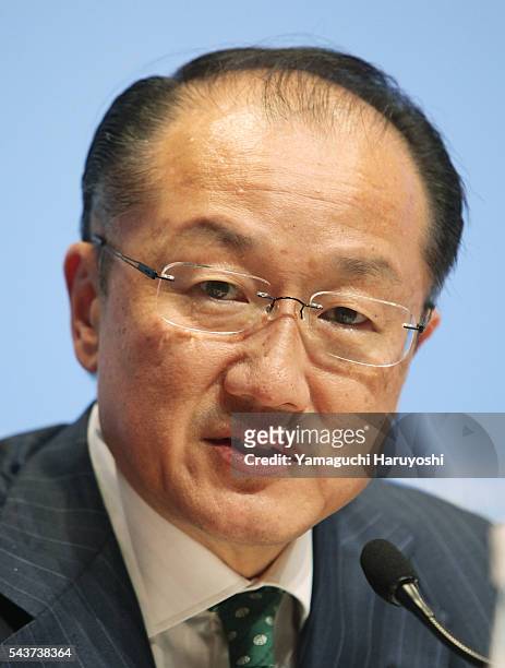 President of the World Bank Group Jim Yong Kim speaks during a news conference at the Annual Meetings of the IMF and the World Bank Group in Tokyo,...
