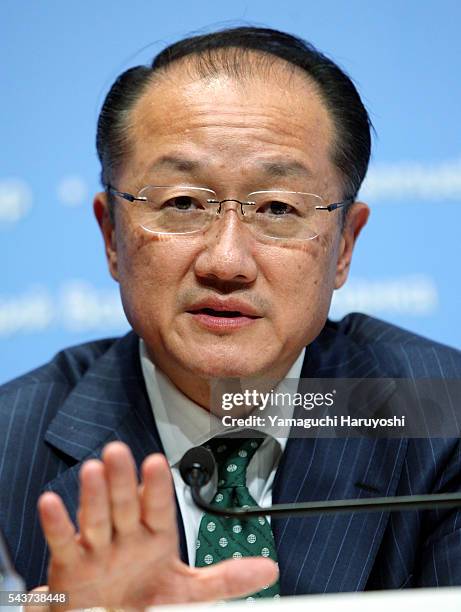 President of the World Bank Group Jim Yong Kim speaks during a news conference at the Annual Meetings of the IMF and the World Bank Group in Tokyo,...