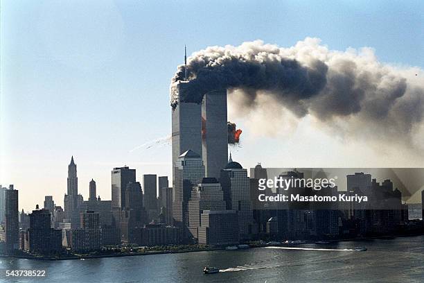 The second hijacked plane is seen as it hits the second tower of the World Trade Center.