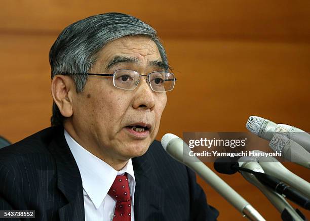 Haruhiko Kuroda, governor of the Bank of Japan, speaks during a news conference at the central bank's headquarters in Tokyo, April 4, 2013. Photo by...