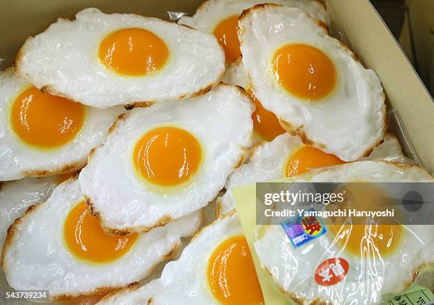 The replica food manufactured from vinyl chloride are displayed at the company's workshop in Tokyo, Japan, on August 21, 2013. These are used at the...