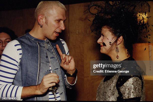 French fashion designer Jean-Paul Gaultier and English actress Tracey Ullman on the set of the film Prêt-à-Porter, , directed by American director...