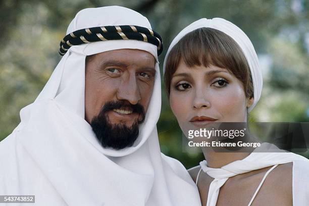 Nicaraguan-born actress and model Barbara Carrera and English actor Michael Crawford on the set of "Condorman," directed by English director Charles...