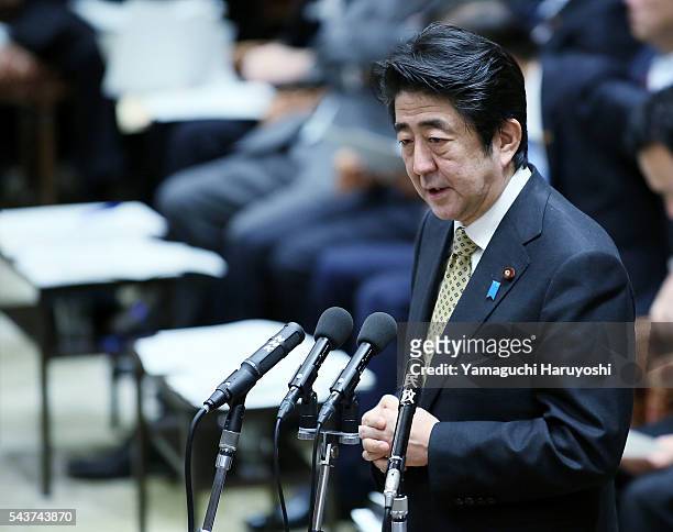 Japan's prime minister Shinzo Abe speaks in the lower house budget committee of the Diet in Tokyo, Japan, Feb. 28, 2014. Photo by Haruyoshi Yamaguchi