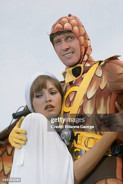 Nicaraguan-born actress and model Barbara Carrera and English actor Michael Crawford on the set of "Condorman," directed by English director Charles...