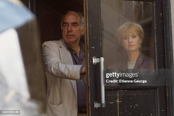 French actress Miou-Miou and director Jacques Deray on the set of his film "Netchaiev est de retour" , based on Jorge Semprun's novel by the same...