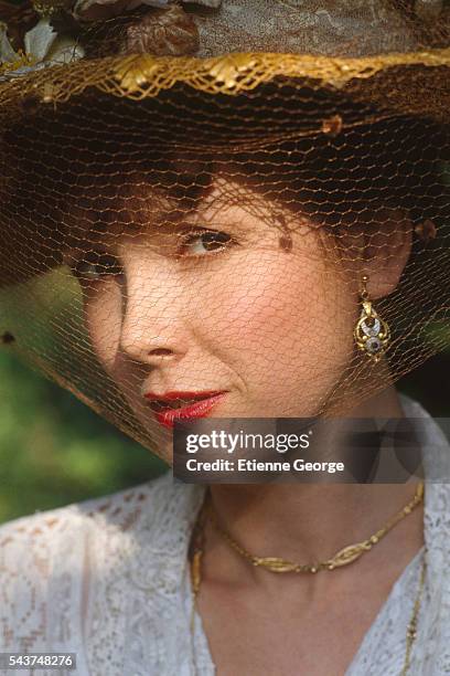 French actress Sabine Azéma on the set of "Un dimanche à la campagne" directed by Bertrand Tavernier. Sabine Azéma won the 1985 Cesar award for Best...