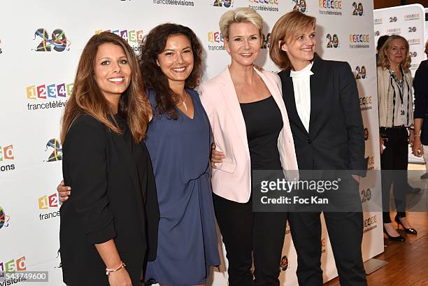 Journalists /presenters Myriam Seurat, Anais Bedaymir, Nathalie Rihouet and Valerie Maurice attend France Television presents its programs 2016-2017...