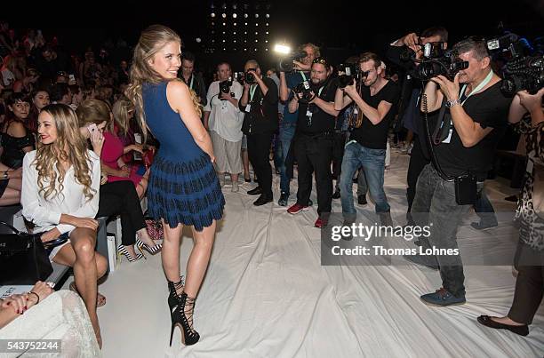 Victoria Swarovski attends the Guido Maria Kretschmer show during the Mercedes-Benz Fashion Week Berlin Spring/Summer 2017 at Erika Hess Eisstadion...