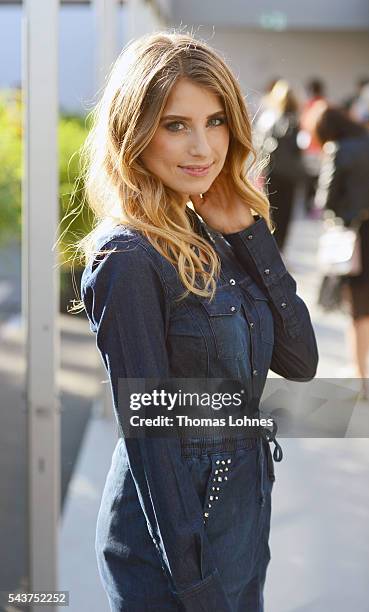 Cathy Hummels attends the Guido Maria Kretschmer show during the Mercedes-Benz Fashion Week Berlin Spring/Summer 2017 at Erika Hess Eisstadion on...