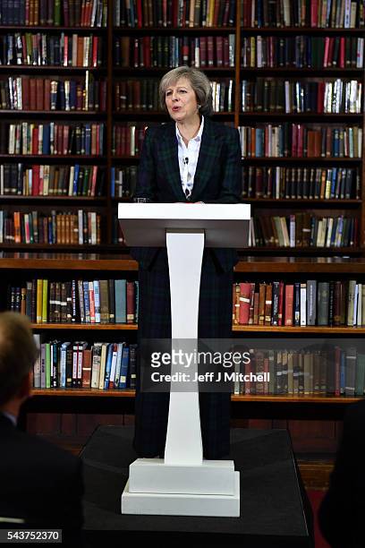 Home Secretary Theresa May speaks as she launches her bid to become the next Conservative party leader at RUSI Whitehall on June 30, 2016 in London,...