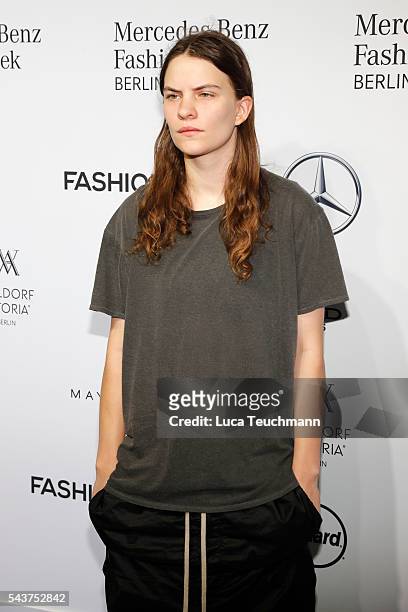 Eliot Paulina Sumner, daughter of singer Sting, attends the Mercedes-Benz Fashion Talk during the Mercedes-Benz Fashion Week Berlin Spring/Summer...