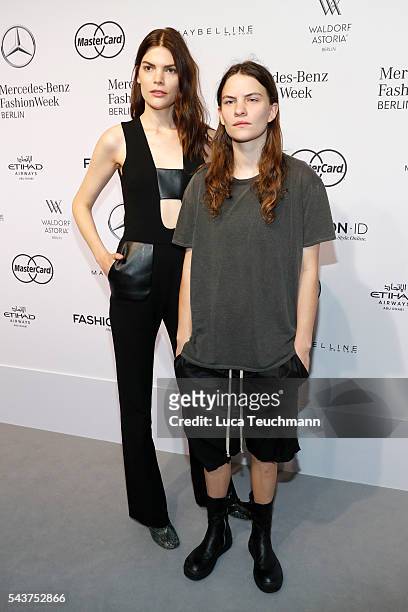 Lucie Von Alten and Eliot Paulina Sumner, daughter of singer Sting, attend the Mercedes-Benz Fashion Talk during the Mercedes-Benz Fashion Week...