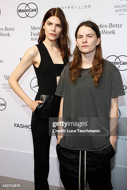 Lucie Von Alten and Eliot Paulina Sumner, daughter of singer Sting, attend the Mercedes-Benz Fashion Talk during the Mercedes-Benz Fashion Week...