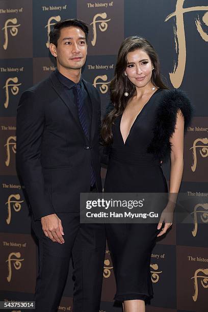 Actors Nawat Kulrattanarak and Sririta Jensen from Thailand attend the photocall for the LG Household and Health Care "The History Of Whoo" Launch...