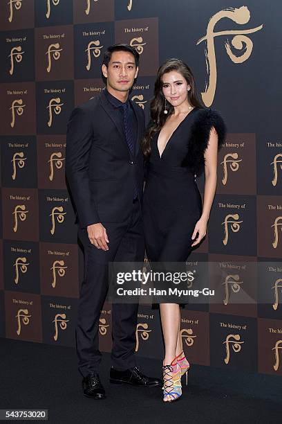 Actors Nawat Kulrattanarak and Sririta Jensen from Thailand attend the photocall for the LG Household and Health Care "The History Of Whoo" Launch...