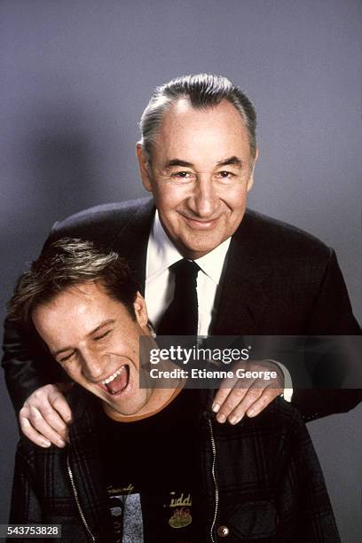Actors Christopher Lambert and Philippe Noiret on the set of "Max et Jeremie" , directed by Claire Devers.