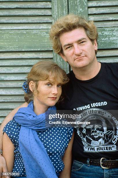 French actress Isabelle Huppert and singer Eddy Mitchell on the movie set of "Coup de torchon" , directed by Bertrand Tavernier.