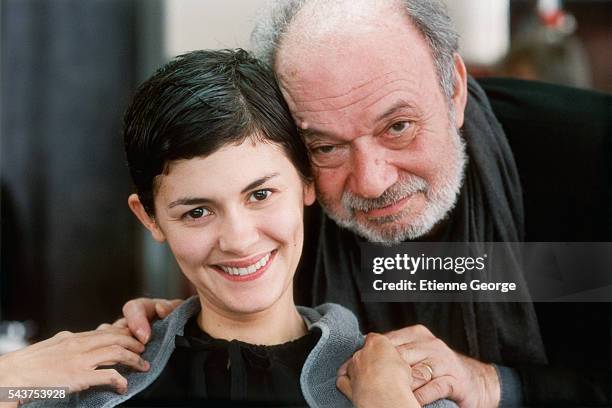 French actress Audrey Tautou and French director Claude Berri on the set of his film "Ensemble, c'est tout" , based on Anna Gavalda's novel by the...