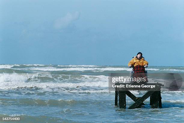 French actor Mathieu Amalric on the set of the film "Le Scaphandre et le Papillon" , directed by American artist, painter and director Julian...