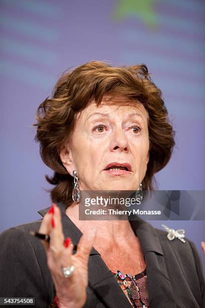 European commissioner for competion Neelie KROES holds a press conference on state-aided banks on May 12 at the European commission headquarters in...