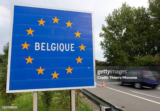 The belgium border pannel is seen at the French/Belgium border in Hensies. The Kingdom of Belgium is a western Europe Country founding member of the...