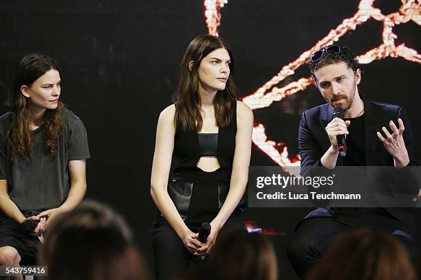 Eliot Paulina Sumner, Lucie Von Alten and David Koma attend the Mercedes-Benz Fashion Talk during the Mercedes-Benz Fashion Week Berlin Spring/Summer...