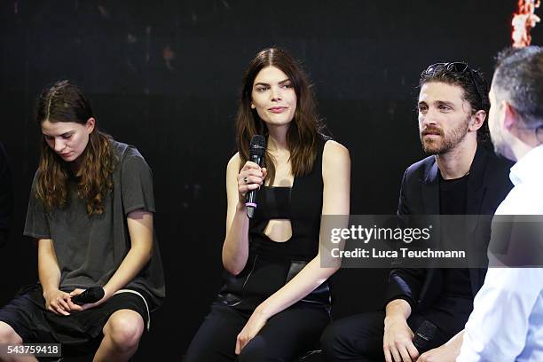 Eliot Paulina Sumner, Lucie Von Alten and David Koma attend the Mercedes-Benz Fashion Talk during the Mercedes-Benz Fashion Week Berlin Spring/Summer...