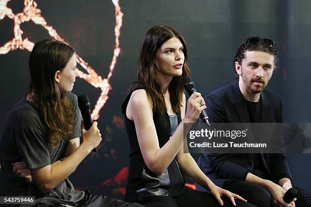 Eliot Paulina Sumner, Lucie Von Alten and David Koma attend the Mercedes-Benz Fashion Talk during the Mercedes-Benz Fashion Week Berlin Spring/Summer...