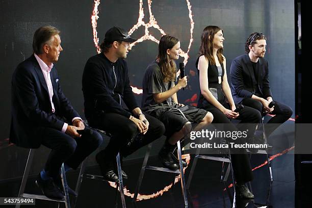 Wolfgang Schattling, Swedish director Christian Larson, Eliot Paulina Sumner, Lucie Von Alten and David Koma attend the Mercedes-Benz Fashion Talk...