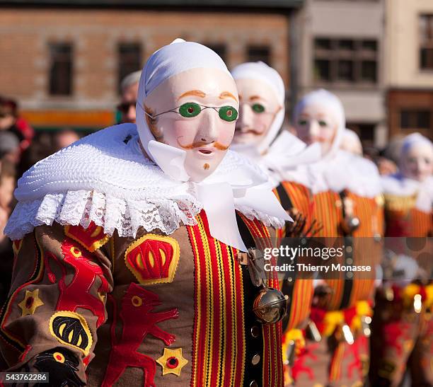 Binche, Hainaut, Belgium, March 8; 2011. -- Some Gille de Binche, parade during the famous carnival of Binche's traditional carnival on Mardi Gras...