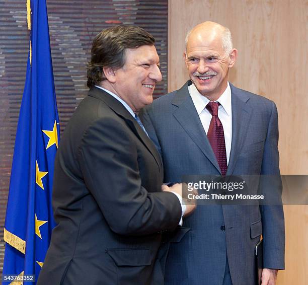 Brussels, Belgium, July 20; 2011. -- European Commission President Jose Manuel BARROSO meets with Greek Prime Minister George Papandreou at EU...