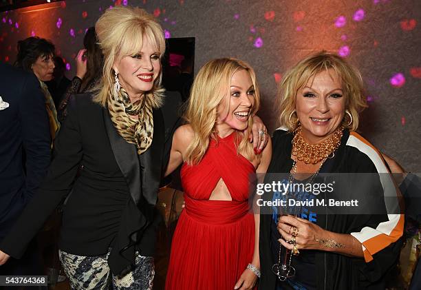 Joanna Lumley, Kylie Minogue and Jennifer Saunders attend the World Premiere after party of "Absolutely Fabulous: The Movie" at Liberty on June 29,...